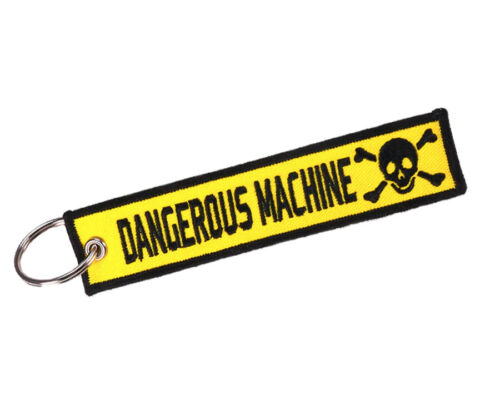 Dangerous Machine Car Bike Embroidered Fabric Tag Strap Keyring Key Holder