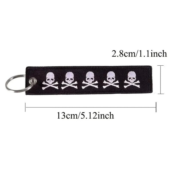 DANGEROUS SKULL Car Bike Embroidered Fabric Tag Strap Keyring Key Holder