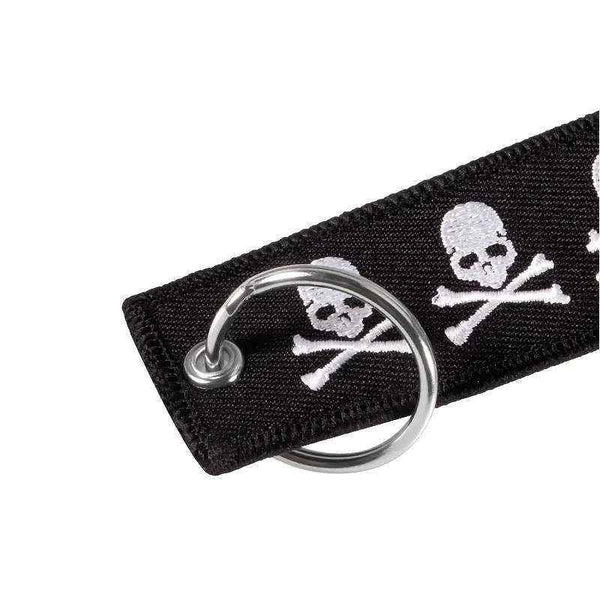 DANGEROUS SKULL Car Bike Embroidered Fabric Tag Strap Keyring Key Holder