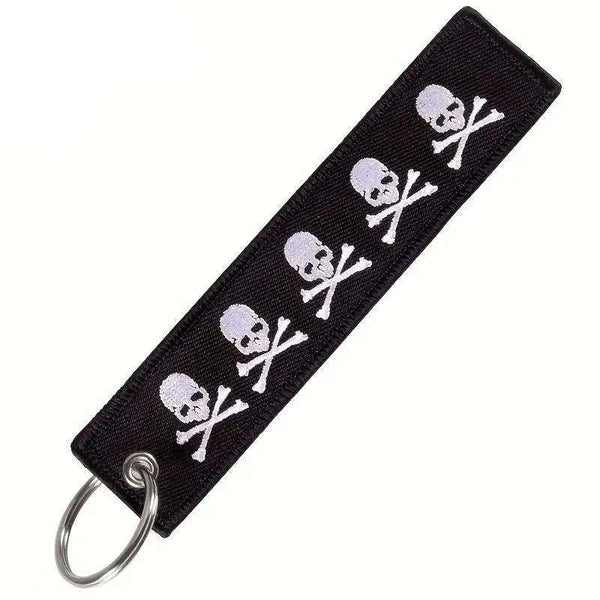 DANGEROUS SKULL Car Bike Embroidered Fabric Tag Strap Keyring Key Holder
