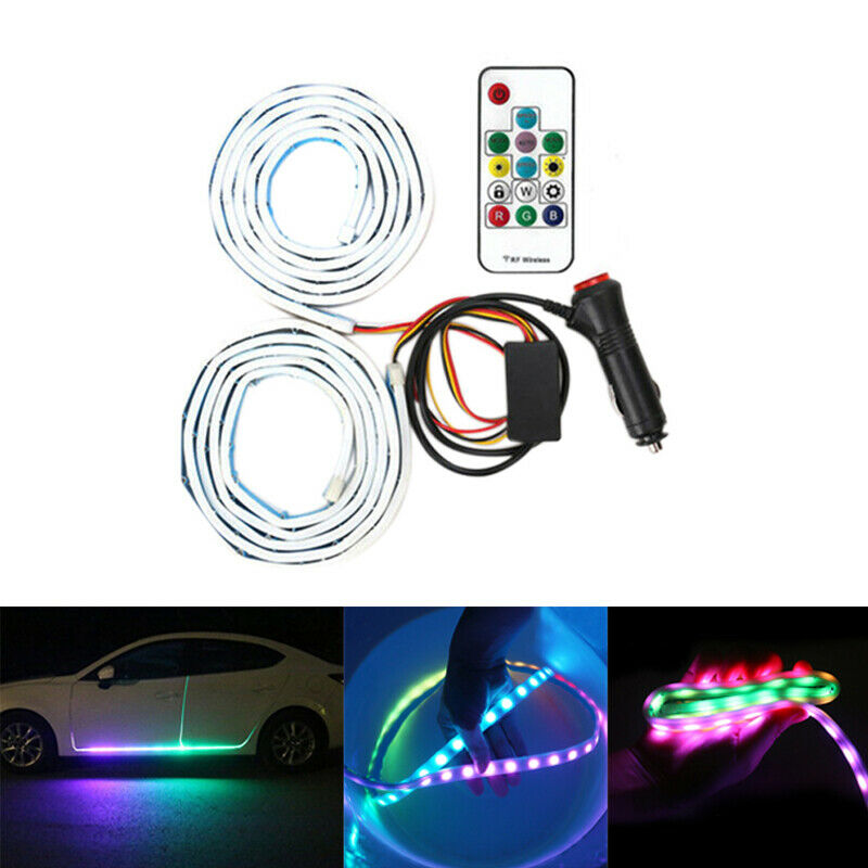 2pcs Car LED 12V Door Welcome Lamp Light Universal Flexible Strip Remote Control