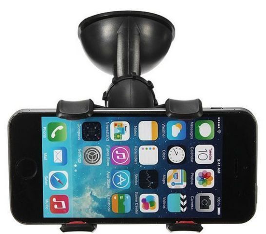 Universal Car Windshield Mount Dual Clamp Clip Bracket Mobile Holder For Smartphones