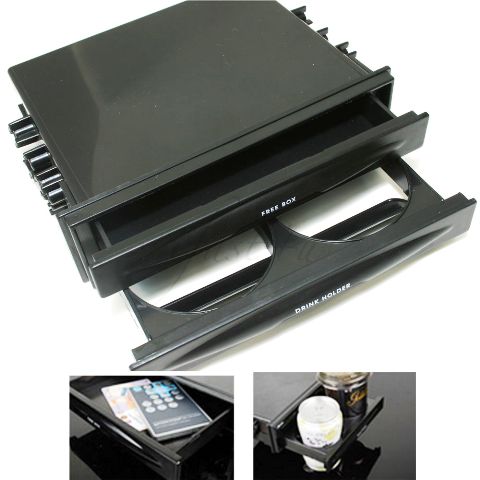 Car Universal Double/Single Din With Drink-Cup Holder And Storage Box (Black)