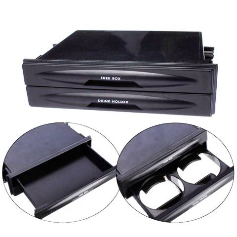 Car Universal Double/Single Din With Drink-Cup Holder And Storage Box (Black)