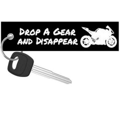 DROP A GEAR AND DISAPPEAR Car Bike Embroidered Fabric Tag Strap Keyring Key Holder