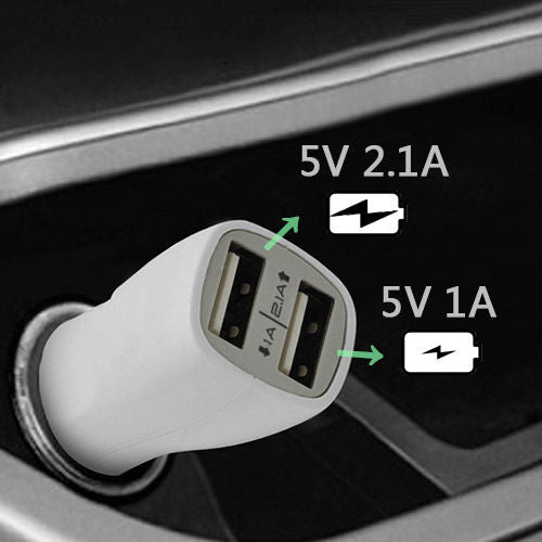 2.1A/1.0A Mini Dual USB 2-Port Car Charger + Micro USB 2.0 Data Sync Charger Cable.