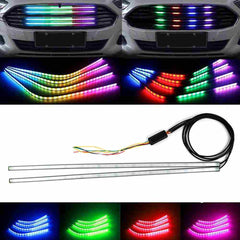 2pcs RGB Front Grille light Bar Dynamic streamer DRL Flexible strip flowing strip water running car-styling with 5 modes