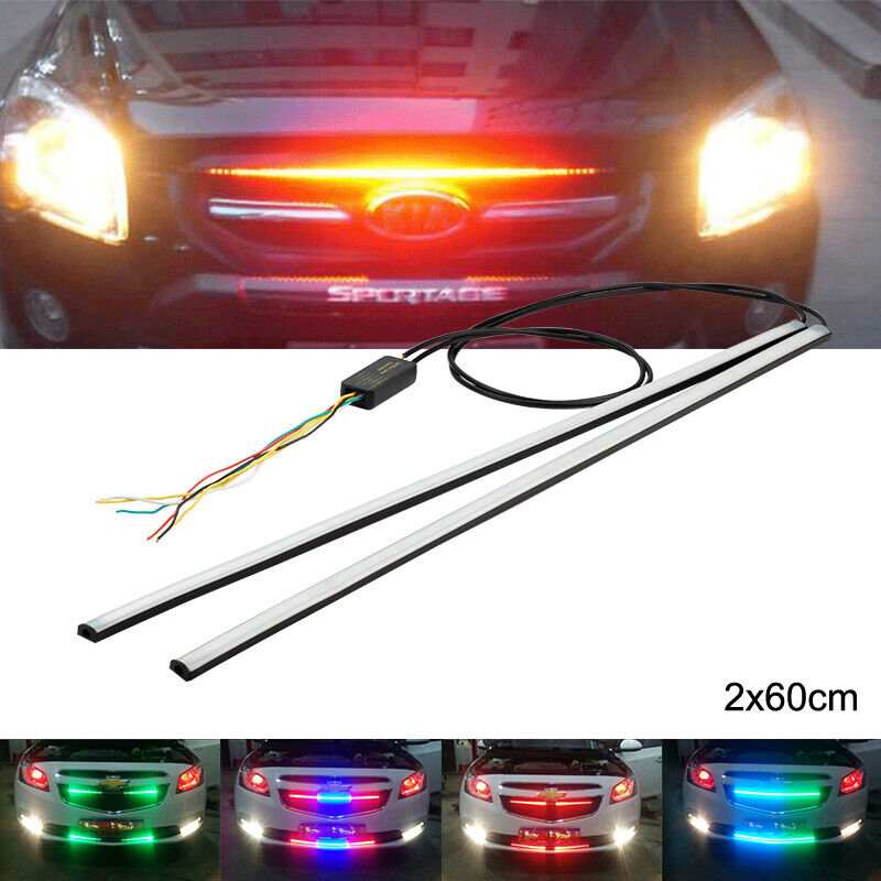 2pcs RGB Front Grille light Bar Dynamic streamer DRL Flexible strip flowing strip water running car-styling with 5 modes