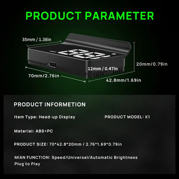 HUD Head Up Display for Car,Universal Digital Speedometer Smart Gauge Speedometer GPS Digital Speed Meter Tachometer for Car, KMH, Green