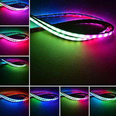 2pcs RGB Front Grille light Bar Dynamic streamer DRL Flexible strip flowing strip water running car-styling with 5 modes