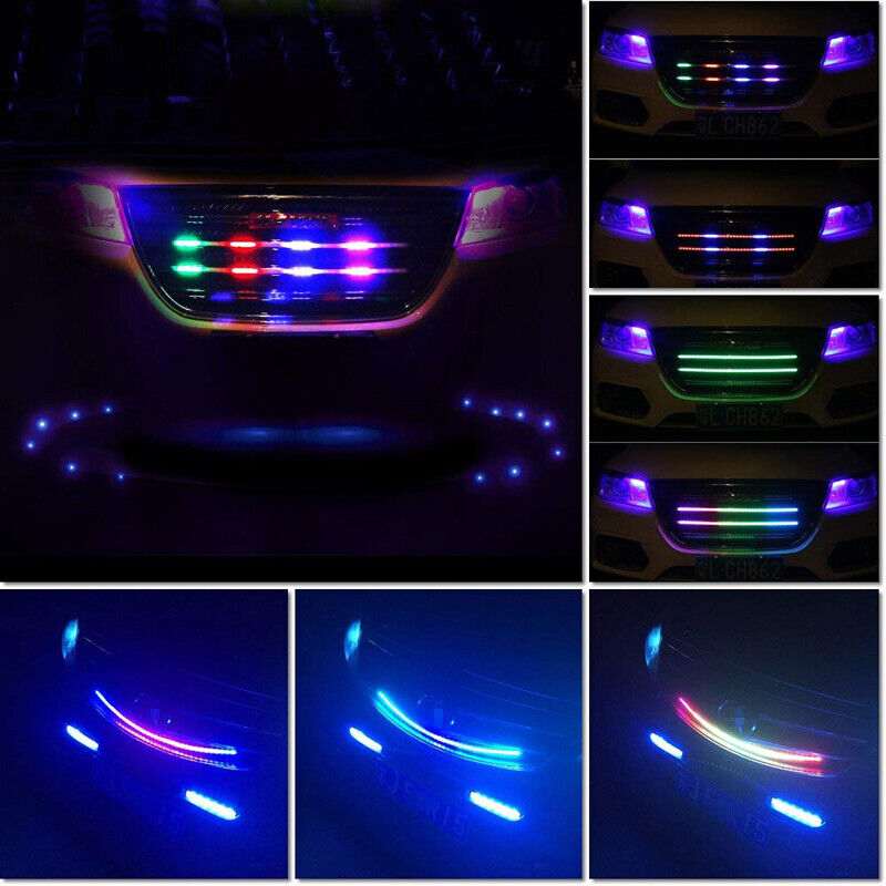2pcs RGB Front Grille light Bar Dynamic streamer DRL Flexible strip flowing strip water running car-styling with 5 modes