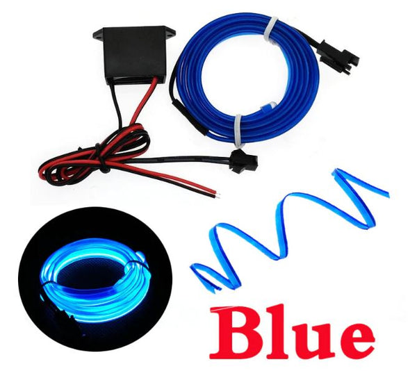 Blue 5 Feet Long Flexible EL Wire Glowing Neon Car Light + Inverter