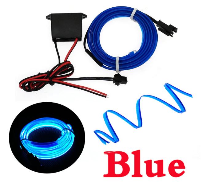 Blue 5 Feet Long Flexible EL Wire Glowing Neon Car Light + Inverter