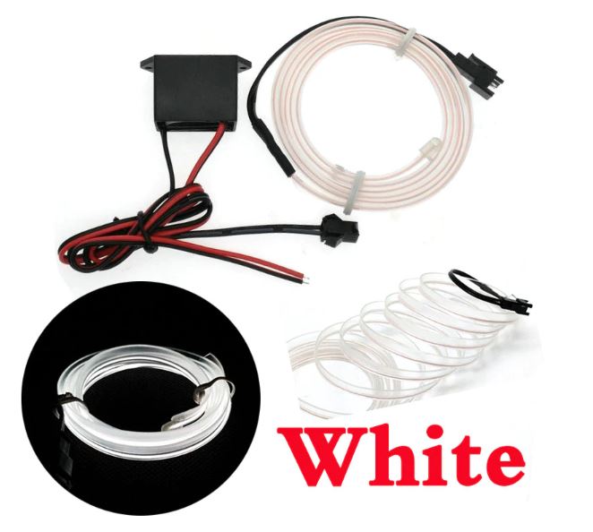 White 5 Feet Flexible EL Wire Glowing Neon Car Light + Inverter