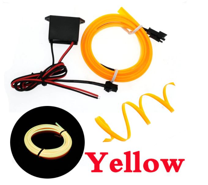 Yellow 5 Feet Flexible EL Wire Glowing Neon Car Light + Inverter