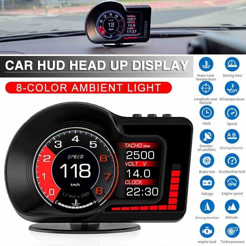 F15 Car HUD Head Up Display OBD2 GPS Dual System Car Gauge Speedometer Alarm