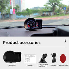 F15 Car HUD Head Up Display OBD2 GPS Dual System Car Gauge Speedometer Alarm