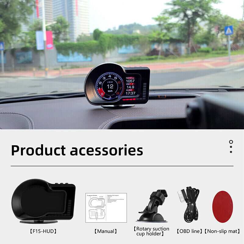 F15 Car HUD Head Up Display OBD2 GPS Dual System Car Gauge Speedometer Alarm