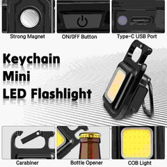 Flashlight With Bottle Opener, Magnetic Base And Folding Bracket Mini 1000 Lumens Rechargeable LED Light Cool White With 4 Modes Multifunctional Pocket Light