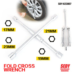Folding 4 Way Cross Wheel Wrench Spanner Car Brace 17 19 21 23mm Socket Nut Tyre