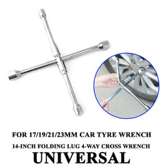 Folding 4 Way Cross Wheel Wrench Spanner Car Brace 17 19 21 23mm Socket Nut Tyre