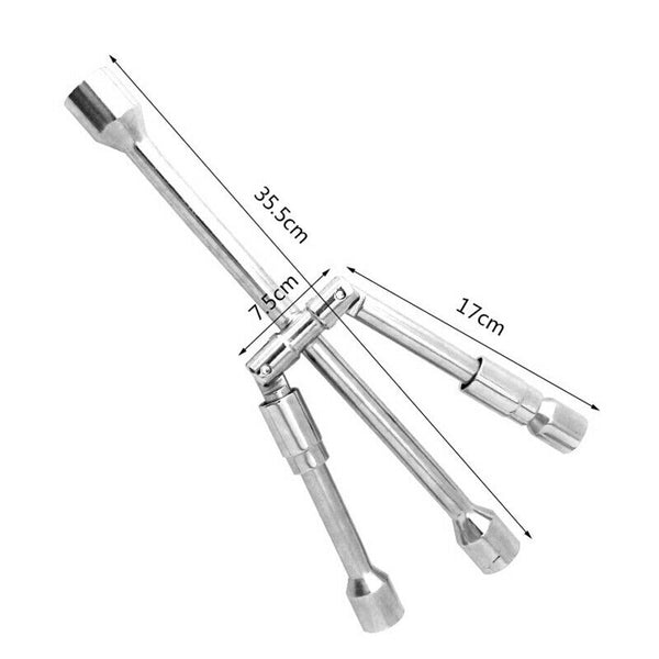 Folding 4 Way Cross Wheel Wrench Spanner Car Brace 17 19 21 23mm Socket Nut Tyre