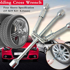 Folding 4 Way Cross Wheel Wrench Spanner Car Brace 17 19 21 23mm Socket Nut Tyre