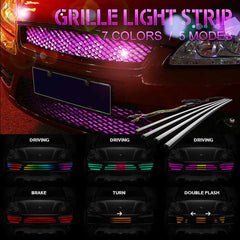 4pcs RGB Front Grille light Bar Dynamic streamer DRL Flexible strip flowing strip water running car-styling with 5 modes