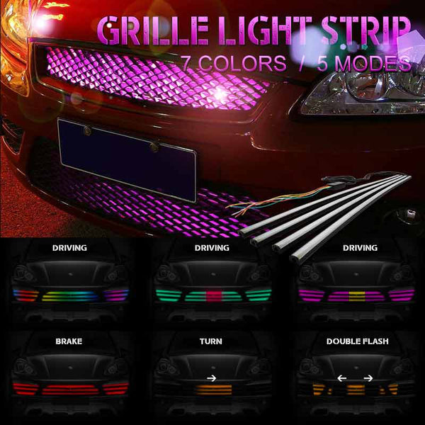 4pcs RGB Front Grille light Bar Dynamic streamer DRL Flexible strip flowing strip water running car-styling with 5 modes