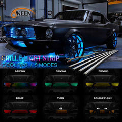 4pcs RGB Front Grille light Bar Dynamic streamer DRL Flexible strip flowing strip water running car-styling with 5 modes