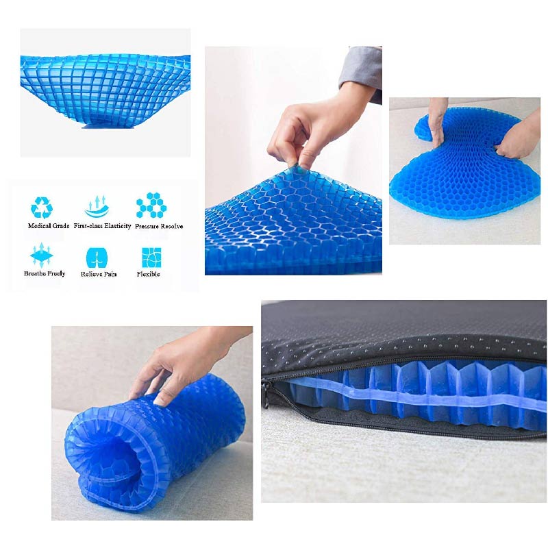 Gel Seat Cushion Comfort Blue Honeycomb Design Gel Pad Provides Excellent Support for Lower Back, Spine, Hips Promotes Venting & Good Sitting Posture for Office Chair Car Sitter Wheelchair