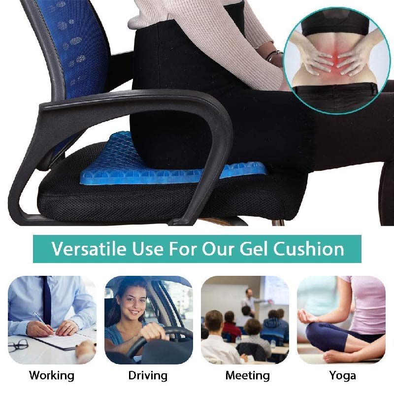 Gel Seat Cushion Comfort Blue Honeycomb Design Gel Pad Provides Excellent Support for Lower Back, Spine, Hips Promotes Venting & Good Sitting Posture for Office Chair Car Sitter Wheelchair