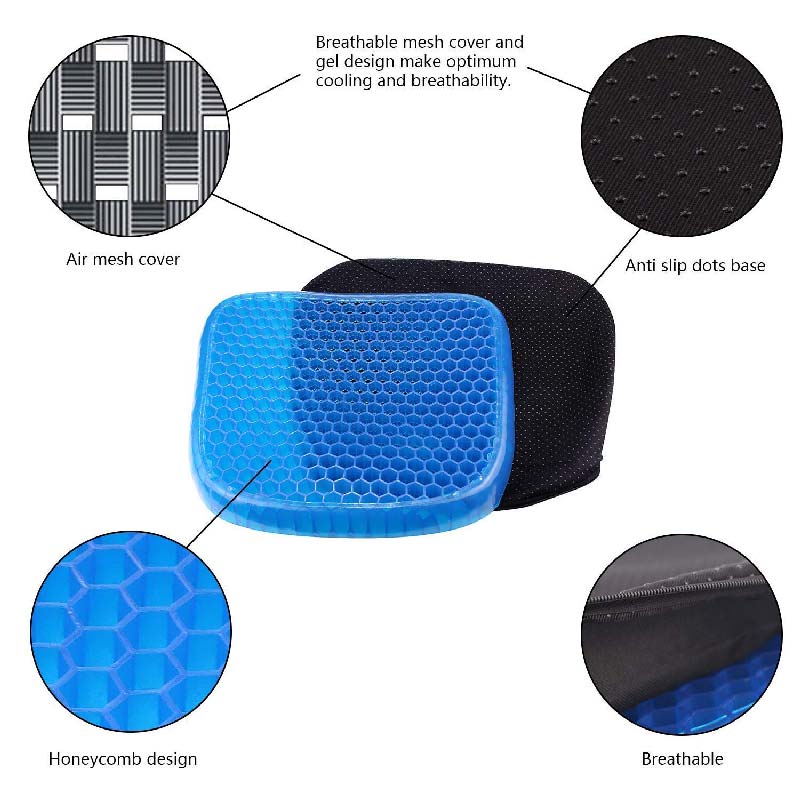 Gel Seat Cushion Comfort Blue Honeycomb Design Gel Pad Provides Excellent Support for Lower Back, Spine, Hips Promotes Venting & Good Sitting Posture for Office Chair Car Sitter Wheelchair