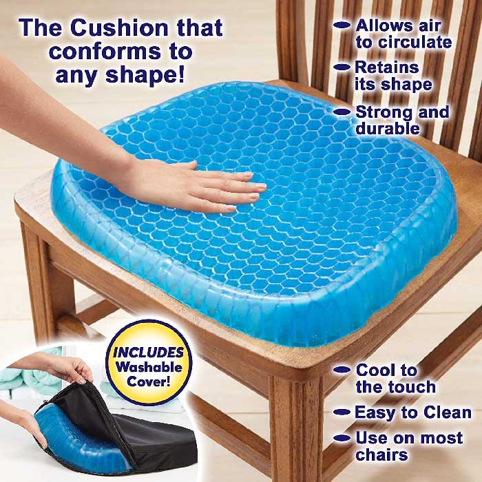 Gel Seat Cushion Comfort Blue Honeycomb Design Gel Pad Provides Excellent Support for Lower Back, Spine, Hips Promotes Venting & Good Sitting Posture for Office Chair Car Sitter Wheelchair