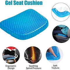 Gel Seat Cushion Comfort Blue Honeycomb Design Gel Pad Provides Excellent Support for Lower Back, Spine, Hips Promotes Venting & Good Sitting Posture for Office Chair Car Sitter Wheelchair