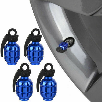 4pcs Universal Blue Grenade Tire Air Valve Stem Caps Car Truck Bike Rod Wheel Rims