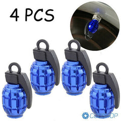 4pcs Universal Blue Grenade Tire Air Valve Stem Caps Car Truck Bike Rod Wheel Rims