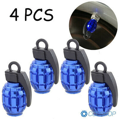 4pcs Universal Blue Grenade Tire Air Valve Stem Caps Car Truck Bike Rod Wheel Rims