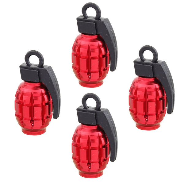 4pcs Universal Red Grenade Tire Air Valve Stem Caps Car Truck Bike Rod Wheel Rims