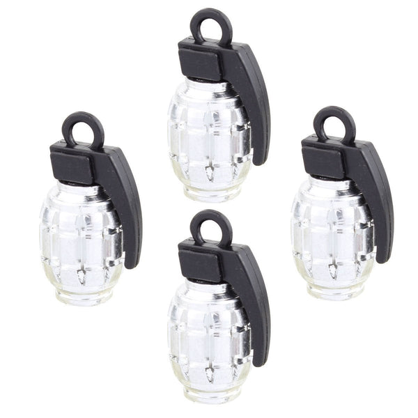 4pcs Universal Silver Grenade Tire Air Valve Stem Caps Car Truck Bike Rod Wheel Rims