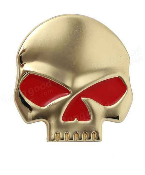 Gold-Red Car Auto Logo 3D Metal Emblem Badge Decals Skeleton Half Skull