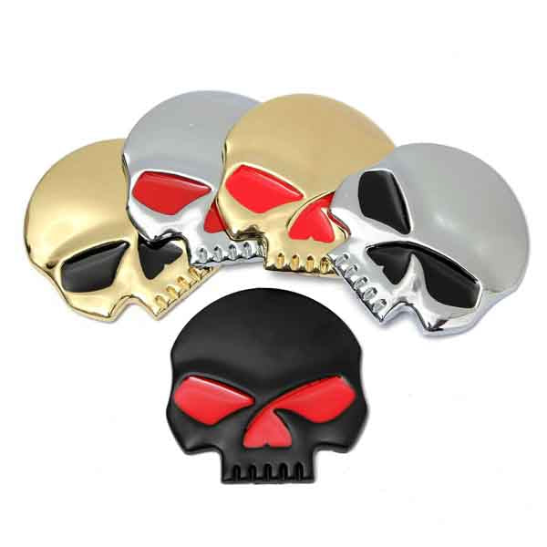 Black-Red Car Auto Logo 3D Metal Emblem Badge Decals Skeleton Half Skull