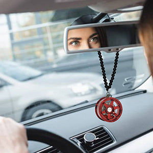 Six Spoke Red Car Mirror Pendant Decoration Metal Wheel Hub Hanging Ornaments Auto Interior