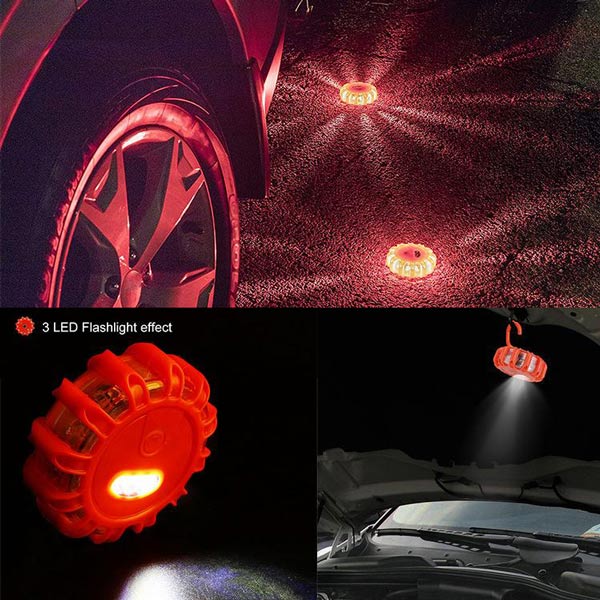 1pc Roadside Safety Discs LED Flashing Flare Hazard SOS Light (Batteries Not Included)