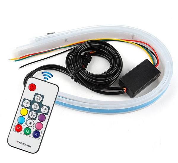 60cm Car Headlight Daytime Running Strip Light RGB Flexible Indicator Lights for Cars & Bikes with Wireless Remote Controller (60 cm, Set of 2 Pieces) (Multicolor)