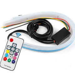 45cm Car Headlight Daytime Running Strip Light RGB Flexible Indicator Lights for Cars & Bikes with Wireless Remote Controller (60 cm, Set of 2 Pieces) (Multicolor)