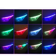 60cm Car Headlight Daytime Running Strip Light RGB Flexible Indicator Lights for Cars & Bikes with Wireless Remote Controller (60 cm, Set of 2 Pieces) (Multicolor)