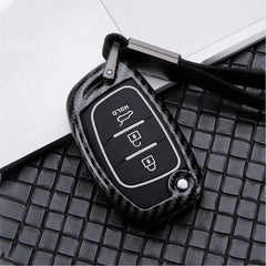 Hyundai 3 Button Flip Key ABS+Silicone Car Key Cover Case With Keychain fit for Creta, Venue, Aura, i20, Grand i10 Nios, Xcent
