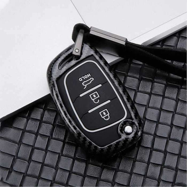 Hyundai 3 Button Flip Key ABS+Silicone Car Key Cover Case With Keychain fit for Creta, Venue, Aura, i20, Grand i10 Nios, Xcent