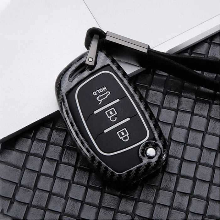 Hyundai 3 Button Flip Key ABS+Silicone Car Key Cover Case With Keychain fit for Creta, Venue, Aura, i20, Grand i10 Nios, Xcent